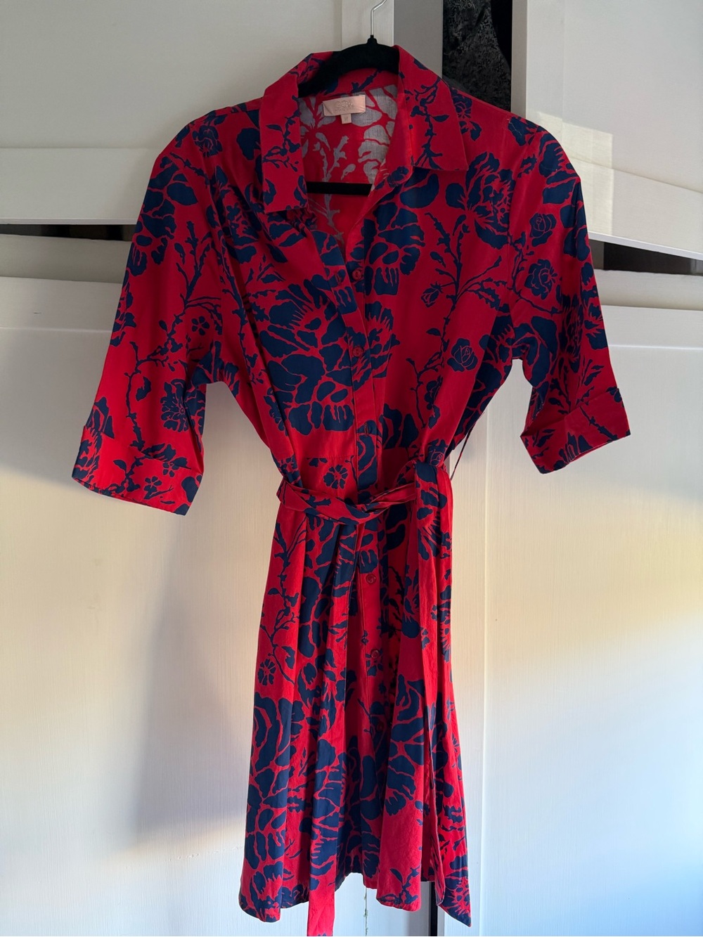 Red floral mini shirt dress from Paris